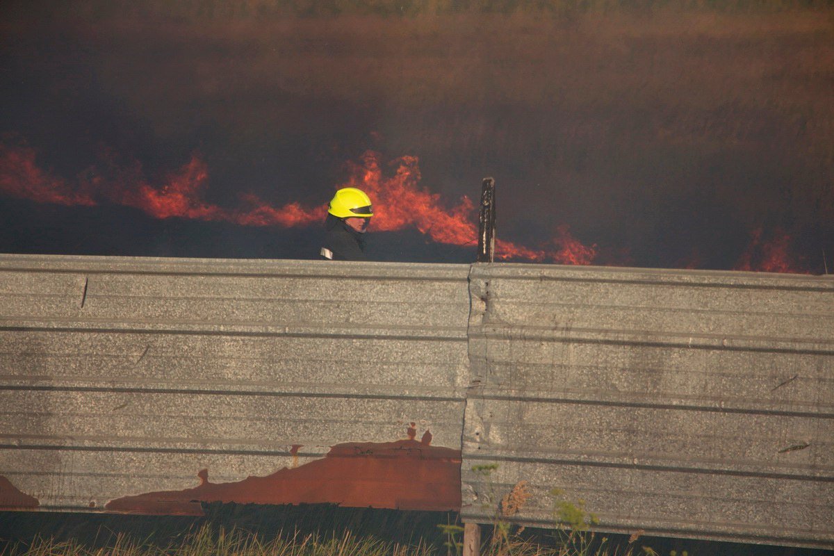 Много огня: на Донецком шоссе возле заправки WOG горела сухая трава 1