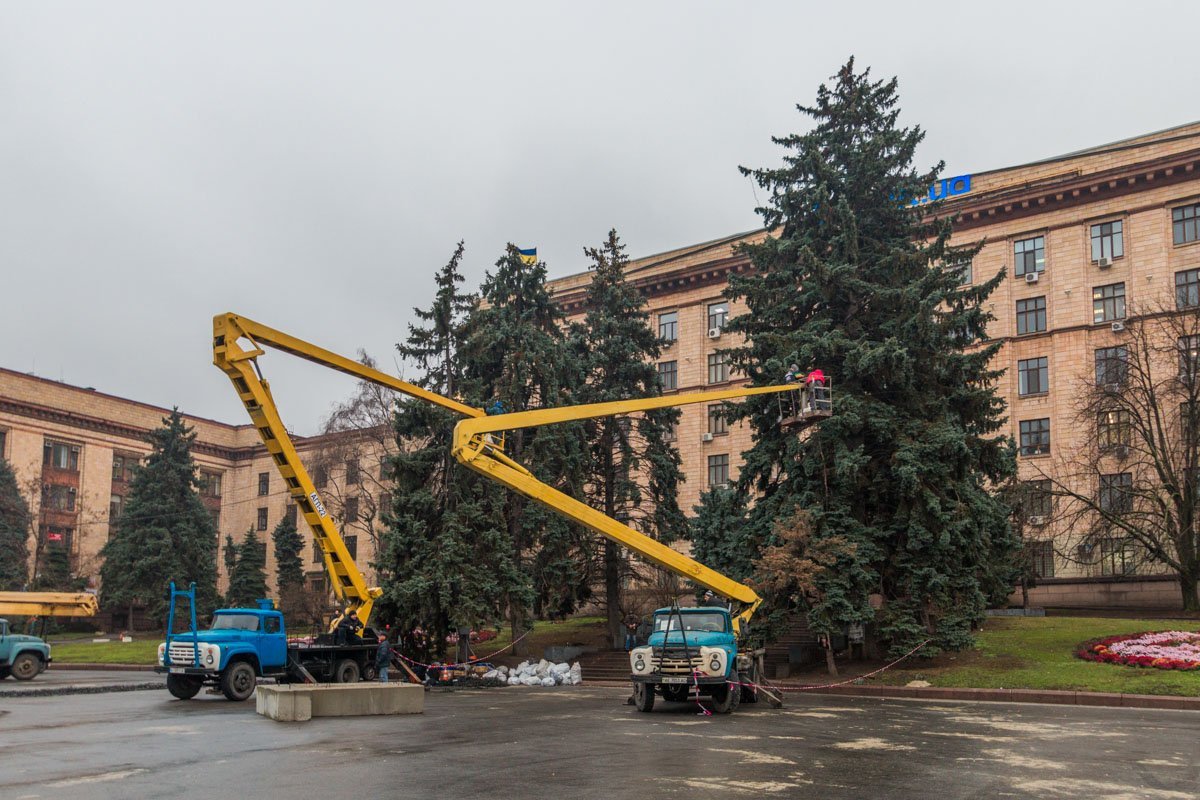На площади Героев Майдана начали установку праздничной ели На площади Героев Майдана начали установку праздничной ели