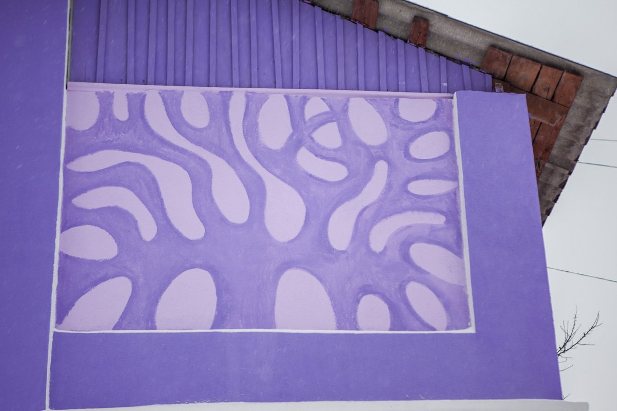 На доме изображены узоры, которые рисовала сама художница На доме изображены узоры, которые рисовала сама художница