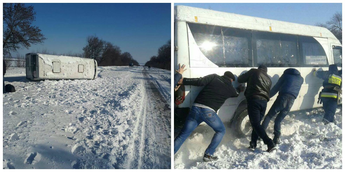 Пассажиры помогали поднимать маршрутку