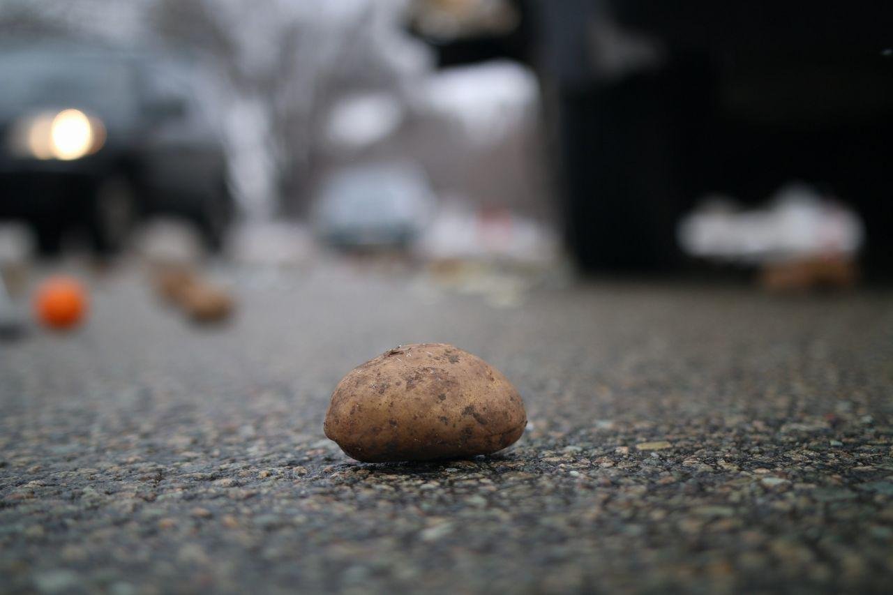 Картошка устелила асфальт