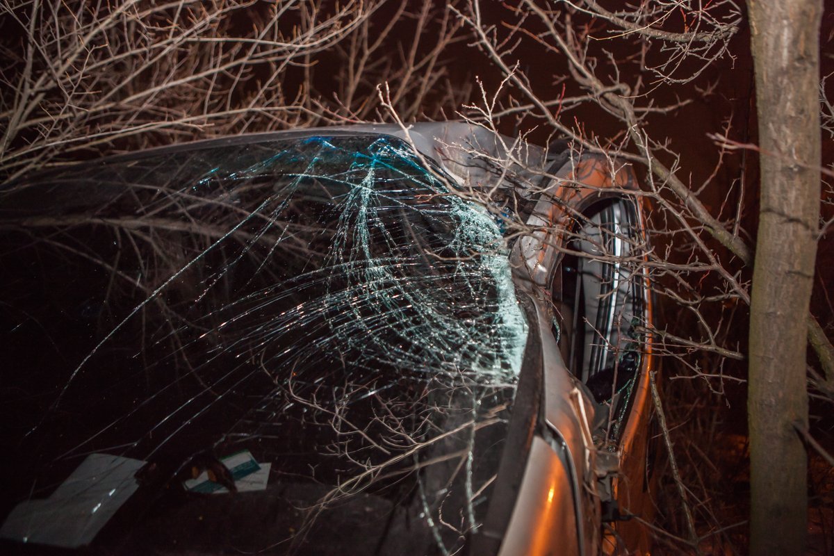 После потери контроля над управлением на повороте, автомобиль проехал около 50 метров через кусты и деревья, сбивая все на своем пути После потери контроля над управлением на повороте, автомобиль проехал около 50 метров через кусты и деревья, сбивая все на своем пути