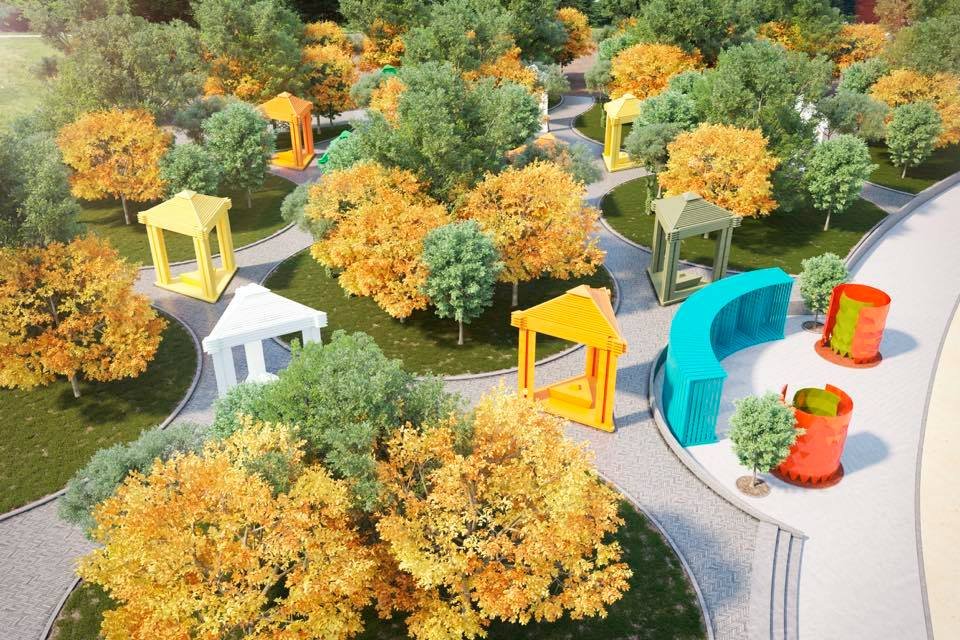 В парке предполагается озеленение и беседки В парке предполагается озеленение и беседки