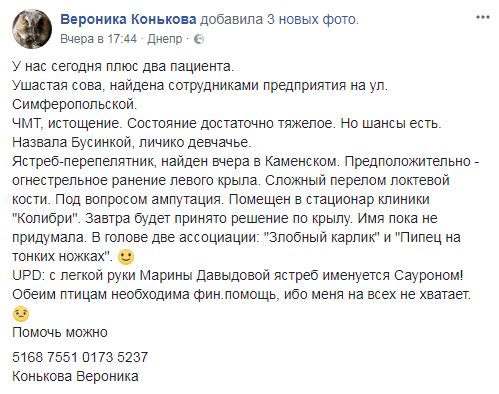 Пост Вероники Коньковой в Facebook