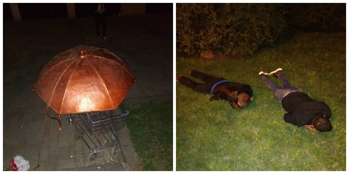 на набережной мужчины украли железный декоративный зонт