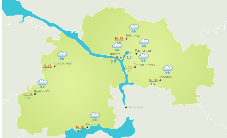 Вечером в Днепре будет идти дождь