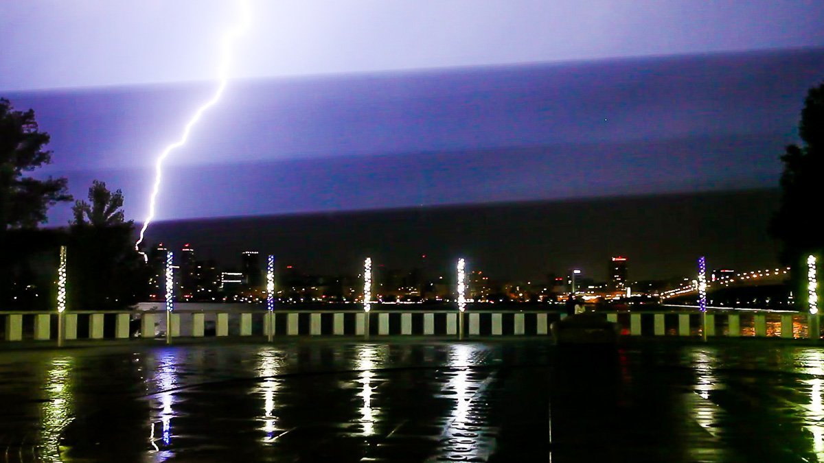 Огромные грозовые тучи, повисшие над рекой, принесли в город ненастье Огромные грозовые тучи, повисшие над рекой, принесли в город ненастье