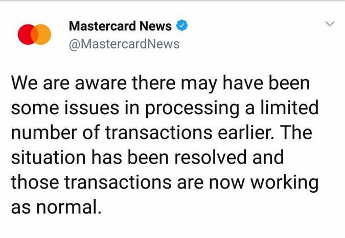 Комментарий компании MasterCard появился ее странице в Twitter Комментарий компании MasterCard появился ее странице в Twitter