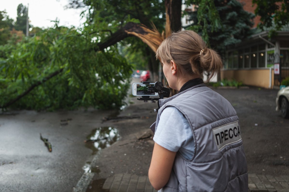 Упавшая ветка перегородила две полосы движения
