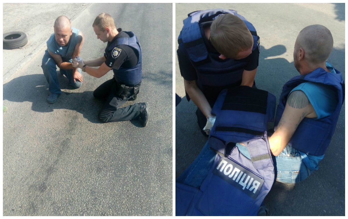 Руки патрульного и мужчины обмотали скотчем до приезда взрывотехников Руки патрульного и мужчины обмотали скотчем до приезда взрывотехников