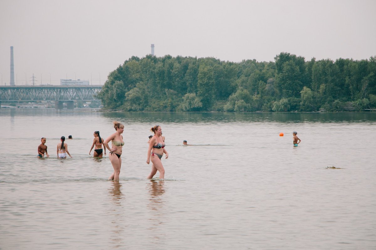 Несмотря на то, что вода зацвела, люди все равно купаются