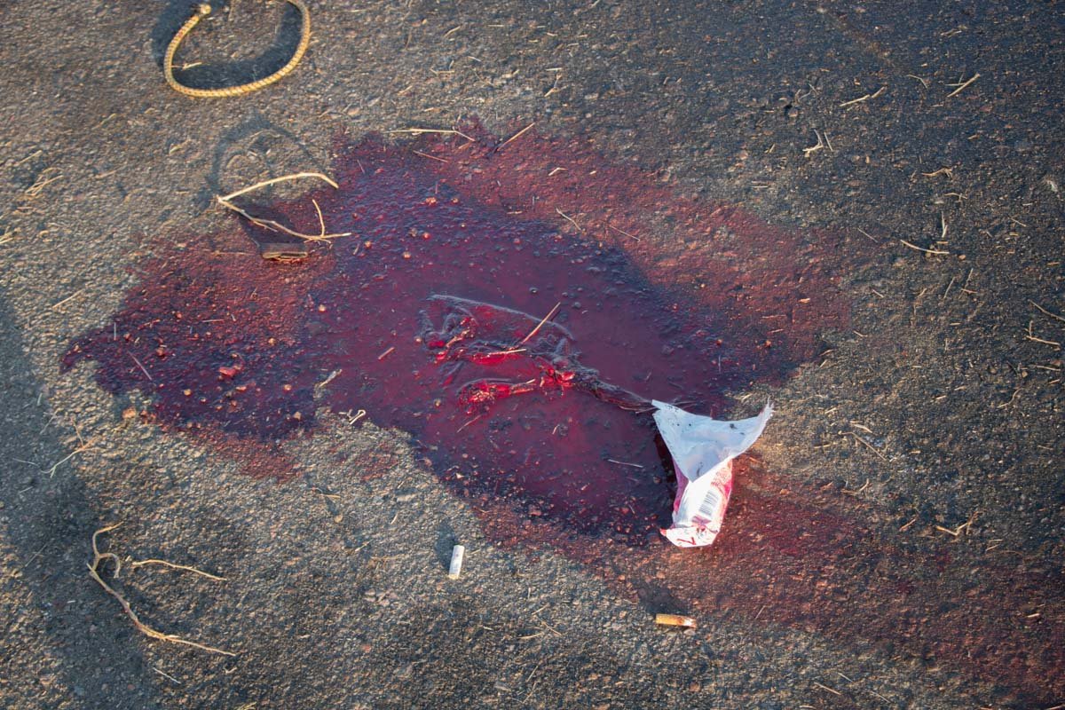 На асфальте остались лужи крови 
