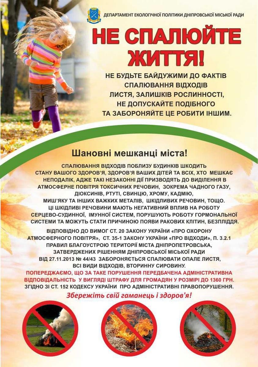 Информационный плакат о вреде сжигания листьев Информационный плакат о вреде сжигания листьев