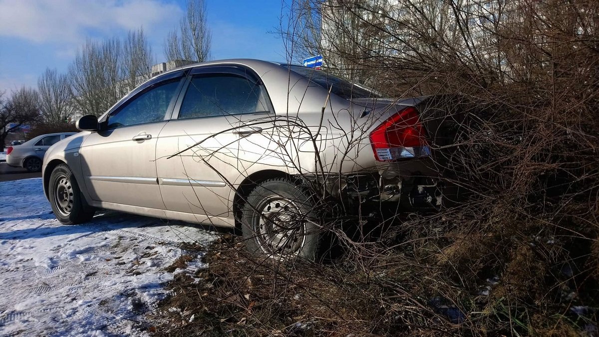 Из-за столкновения Kia вылетел с проезжей части дороги на обочину в кусты Из-за столкновения Kia вылетел с проезжей части дороги на обочину в кусты