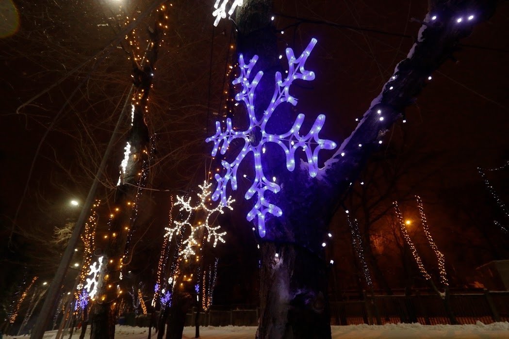 Повесили снежинки, чтобы хоть где-то они у нас были