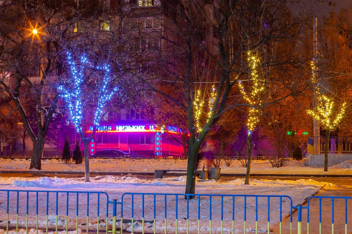 Вывески пытаются конкурировать с гирляндами Вывески пытаются конкурировать с гирляндами