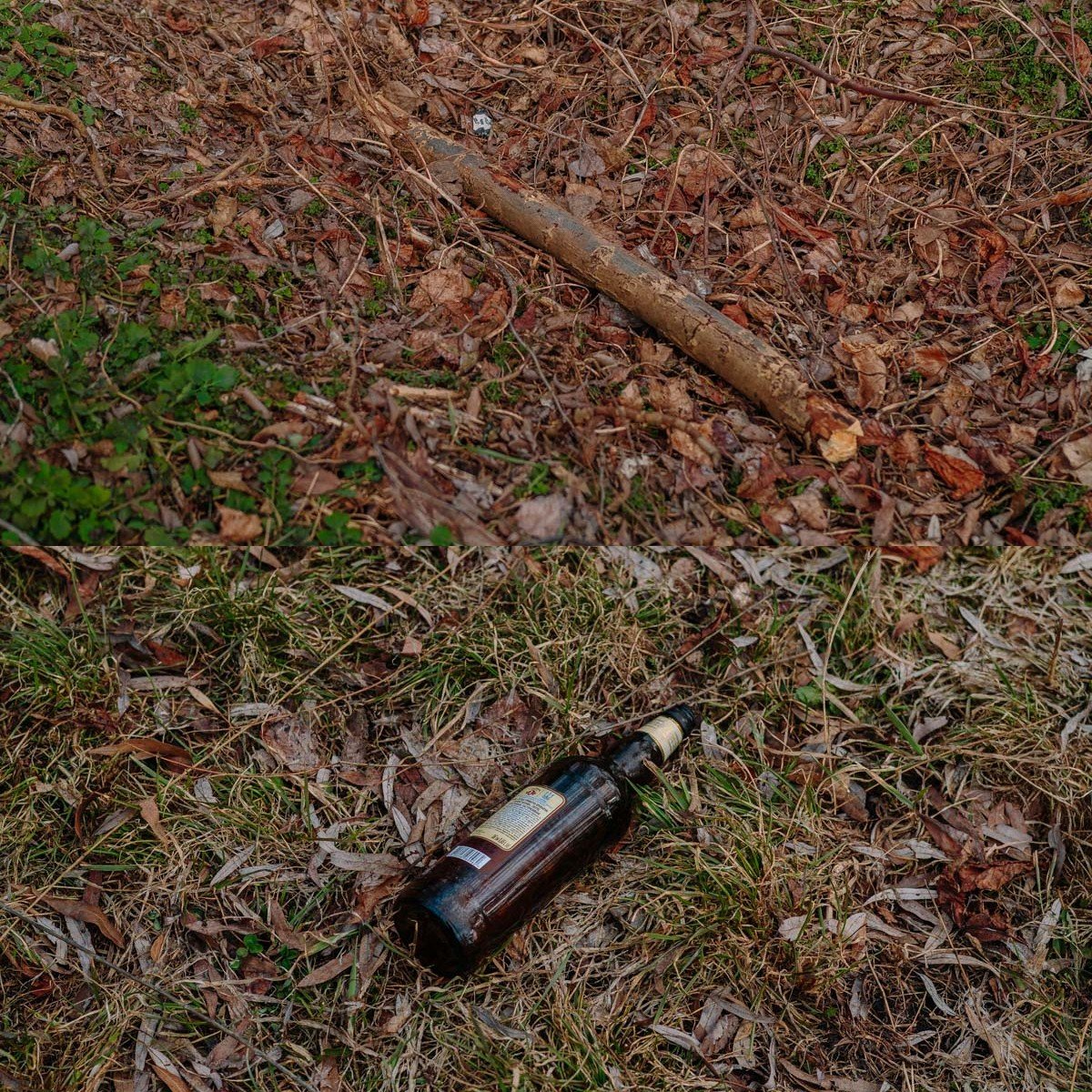 Палка и бутылка, который предположительно угрожали стреляющему