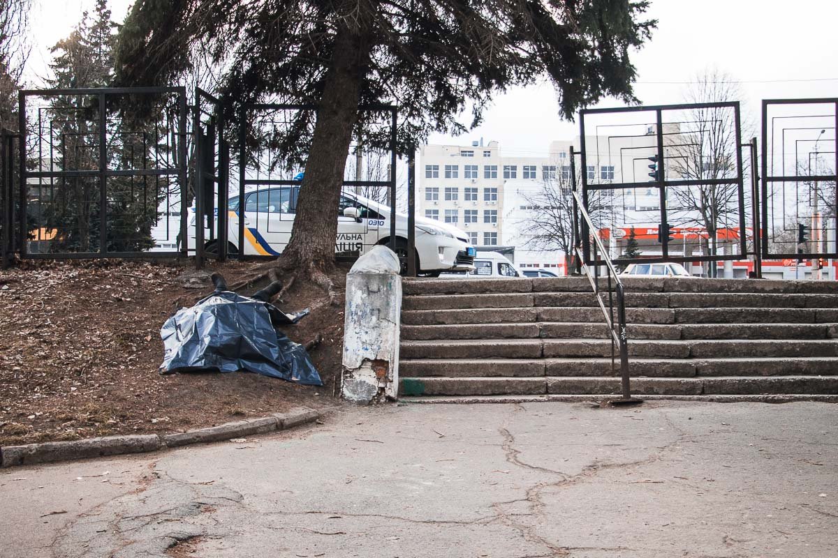 Мужчина лежал у входа в студенческий парк Мужчина лежал у входа в студенческий парк