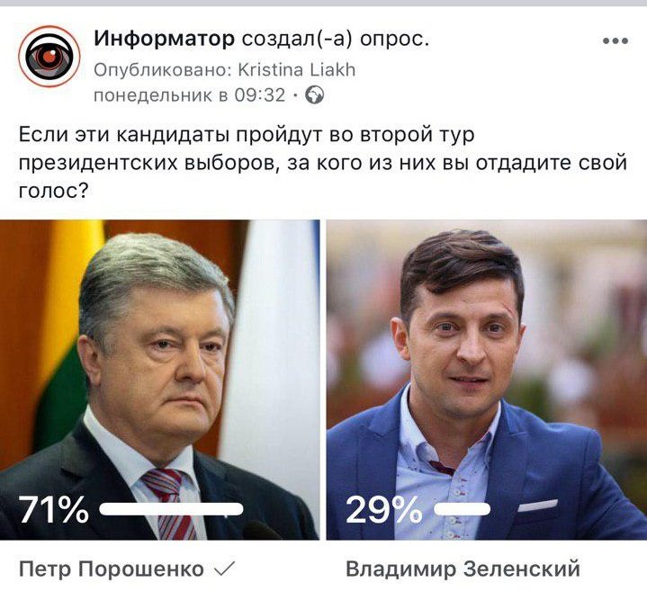Зеленский VS Порошенко: результаты опроса Информатора о втором туре выборов Президента 1