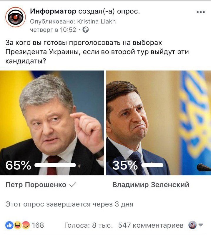 Зеленский VS Порошенко: результаты опроса Информатора о втором туре выборов Президента 2