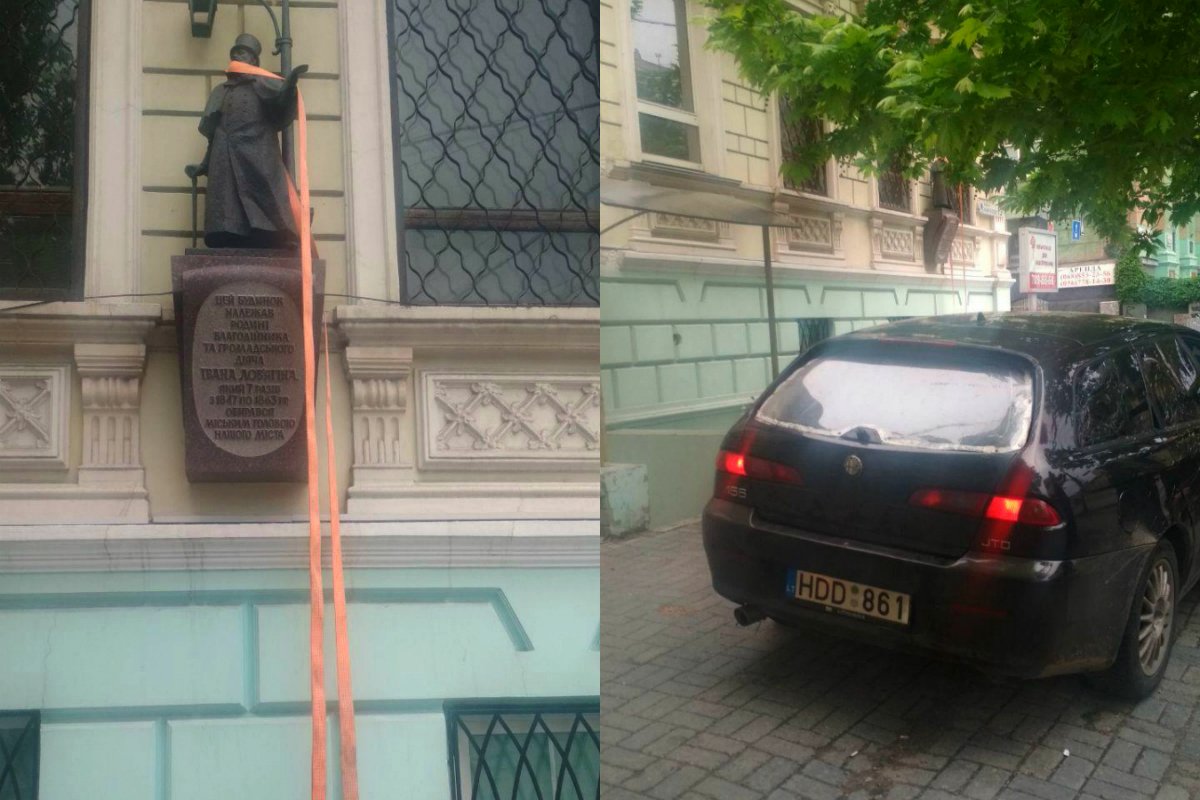 Предварительно, злоумышленники хотели "дернуть" монумент, привязав его к машине тросом Предварительно, злоумышленники хотели "дернуть" монумент, привязав его к машине тросом