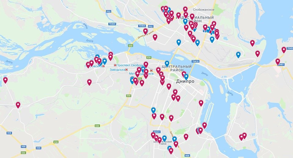 Красным цветом - "наливайки" нет; синим - еще существует Красным цветом - "наливайки" нет; синим - еще существует