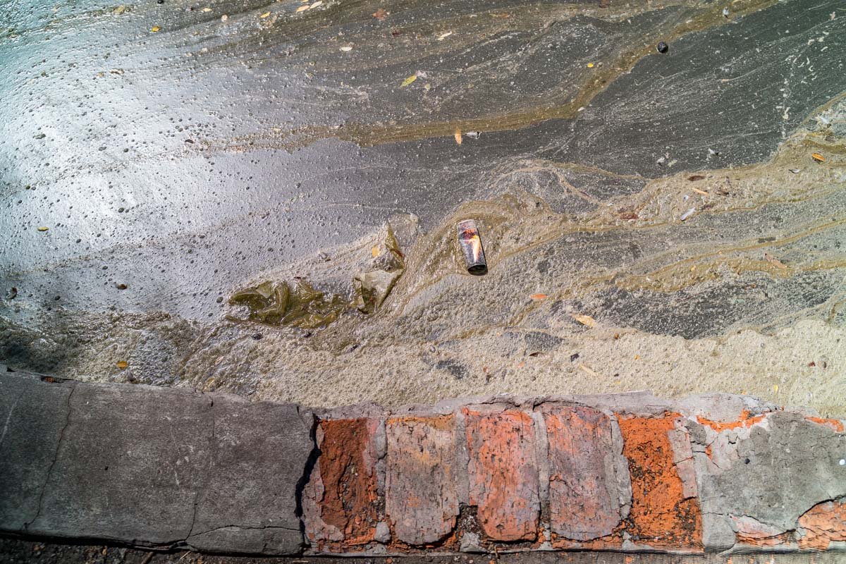 В озере плавает различный мусор