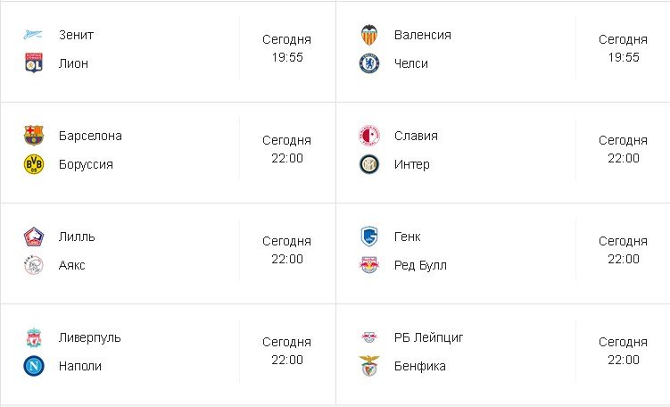 Сегодняшние матчи