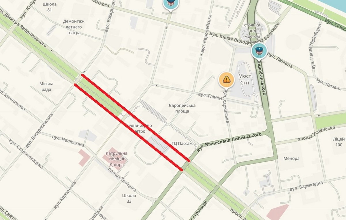 Схема перекрытия движения транспорта в центре Днепра Схема перекрытия движения транспорта в центре Днепра