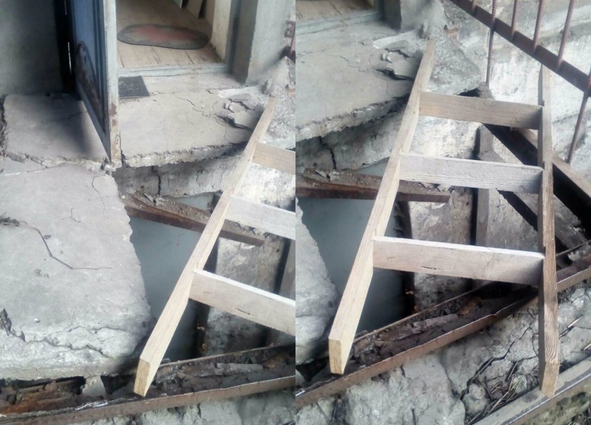 Женщина вышла из подъезда, когда под ее ногами обрушилась плита