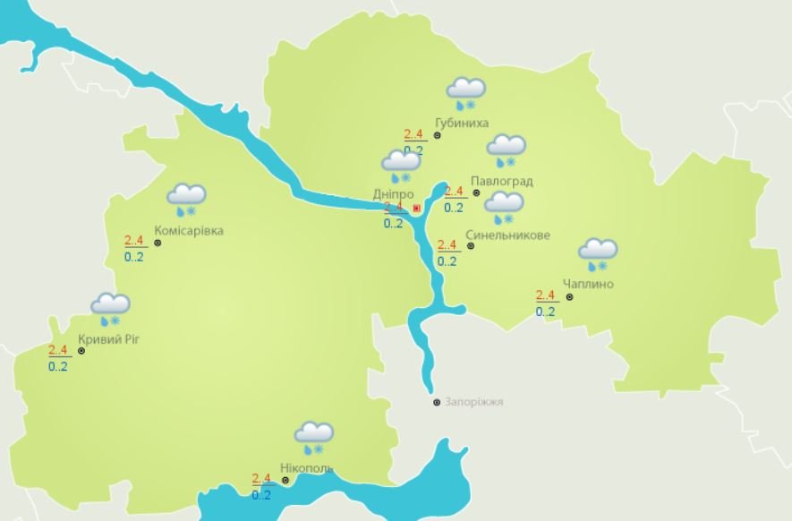 Погода на 22 января: в Днепре ожидается дождь со снегом 1