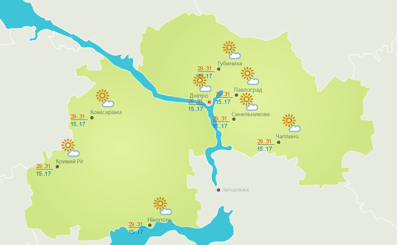 Погода в Днепре и области 18 августа