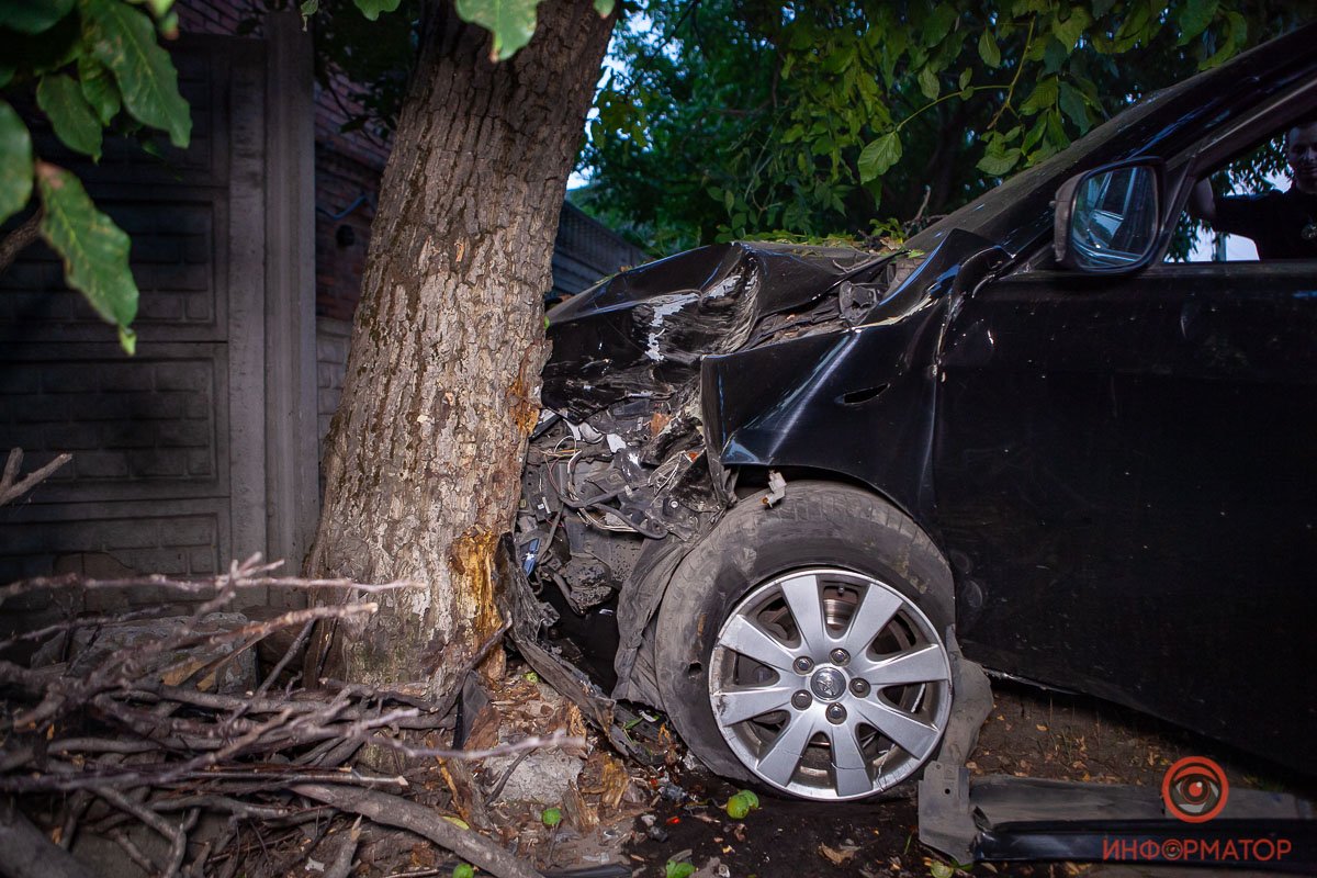 Дерево и забор остановили авто Дерево и забор остановили авто
