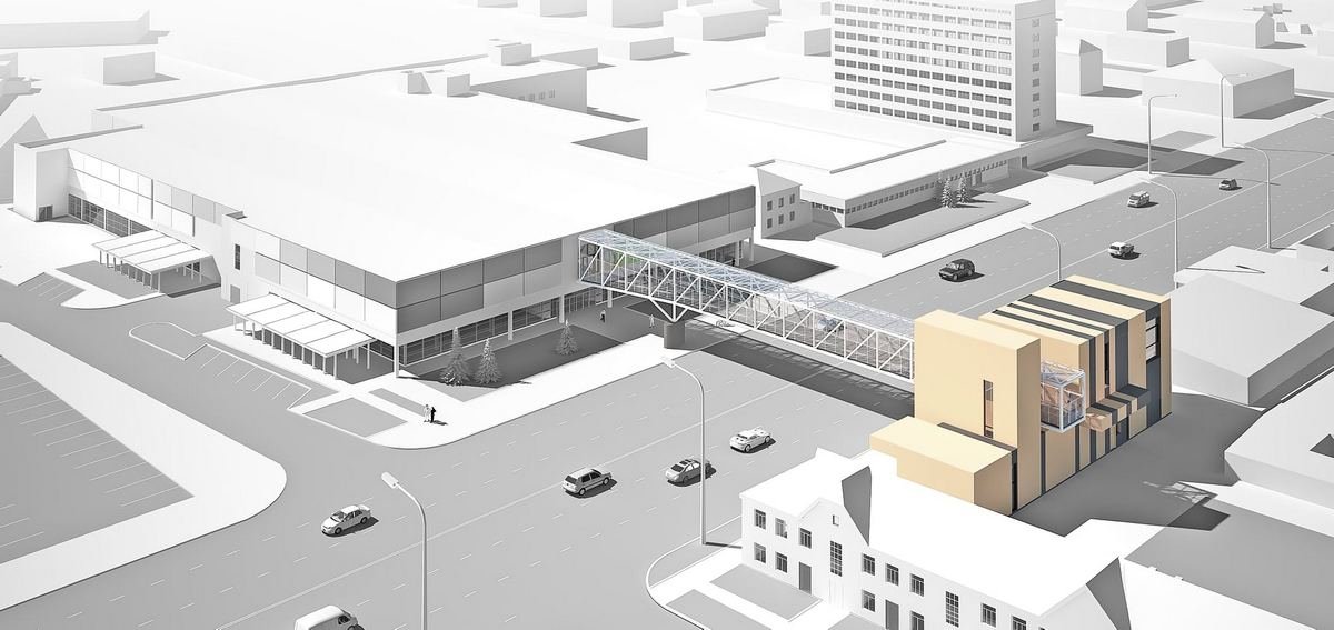 Конструкция пешеходного моста будет "облокачиваться" на здание напротив ТЦ