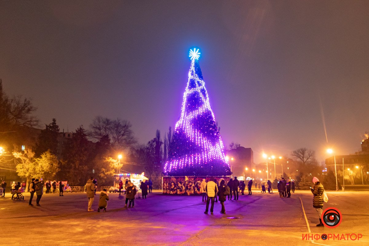 Возле елки в парке собрались десятки горожан