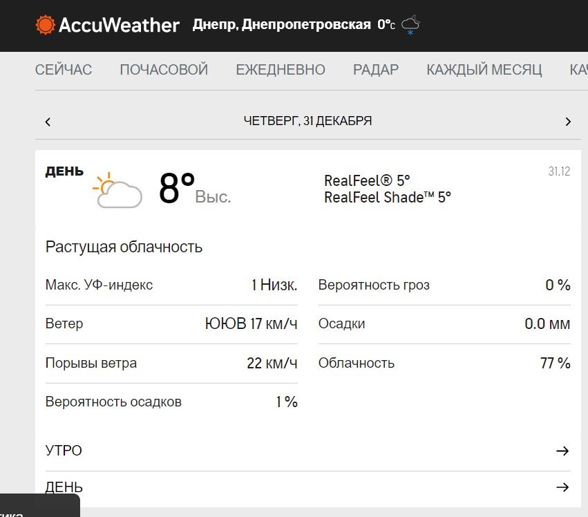 Погода в Днепре 31.12.2020 Погода в Днепре 31.12.2020