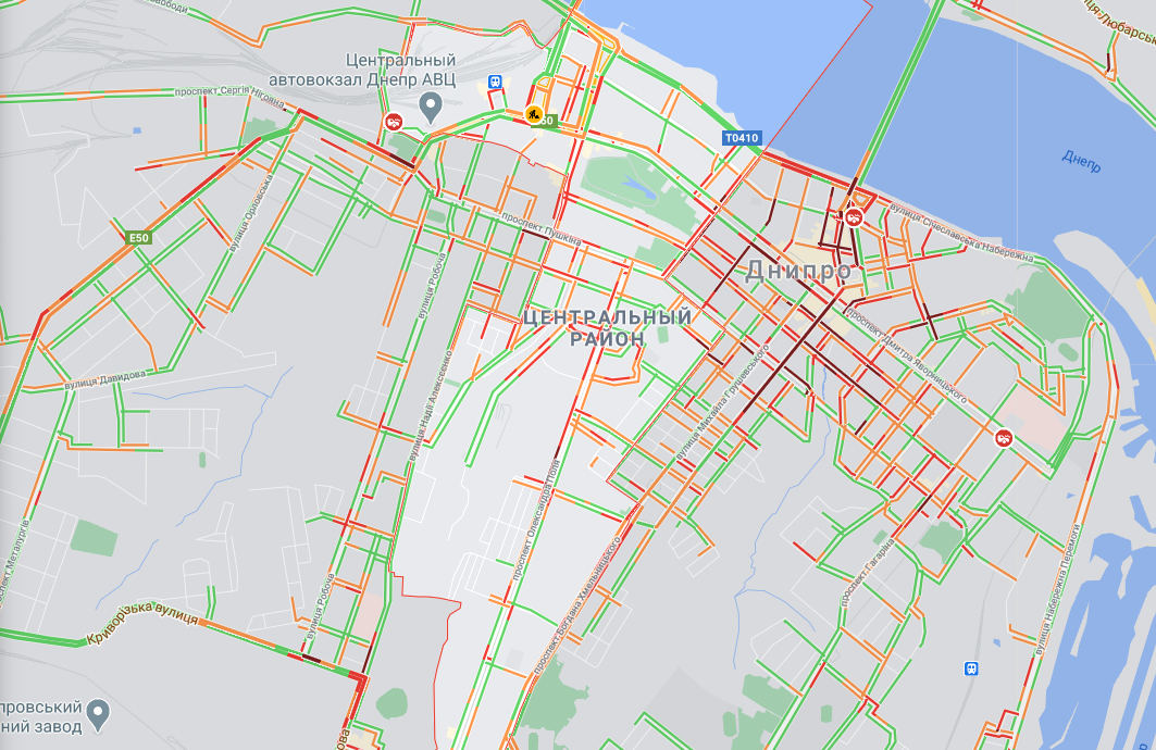 Затруднение по всему правому берегу