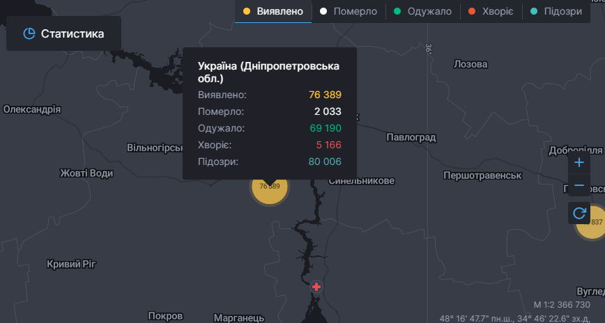 Статистика по коронавирусу от СНБО в Днепропетровской области
