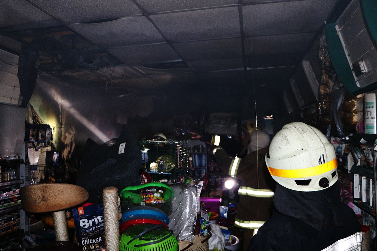 Огонь повредил внутреннюю облицовку стен и потолок помещения, торговое оборудование и товар Огонь повредил внутреннюю облицовку стен и потолок помещения, торговое оборудование и товар