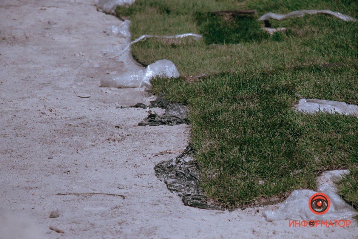 Возле "Паруса" укладывают газон