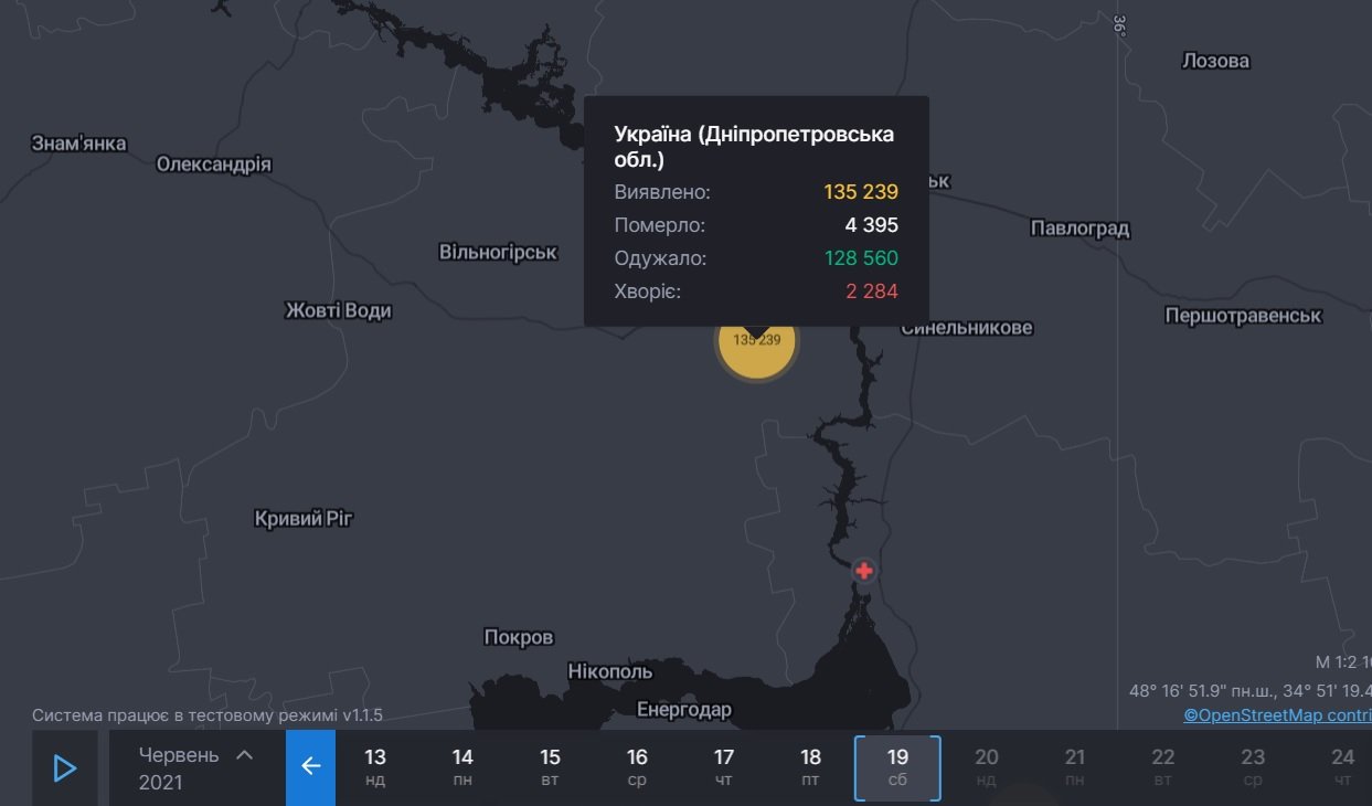Статистика COVID-19 в Днепропетровской области на 19 июня
