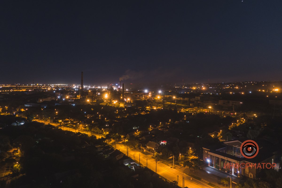 Ночной Днепр с высоты 