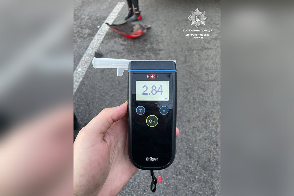 2,84 промилле алкоголя в крови водителя, что более чем в 14 раз превышает предельно допустимый показатель
