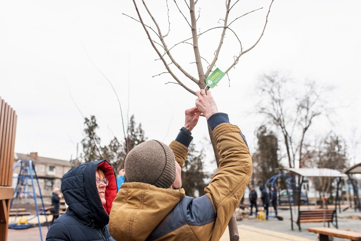 Депутат Кисилевский с жителями Северного высадили деревья в новом сквере на Липовой 2