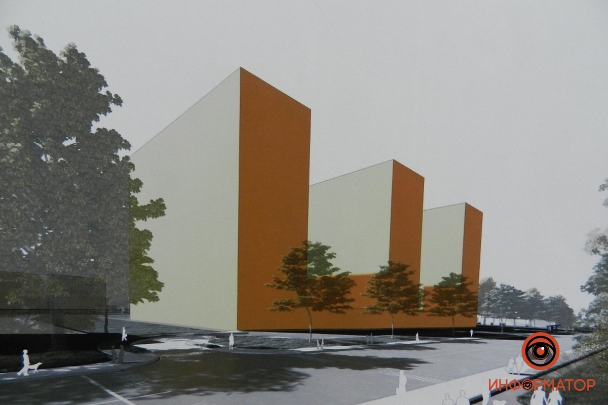 Стилобатная основа и три 14-этажные башки