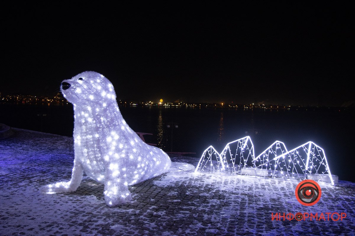 Пингвины, медведь и сотни огней: в Днепре на набережной украсили Шар желаний 15