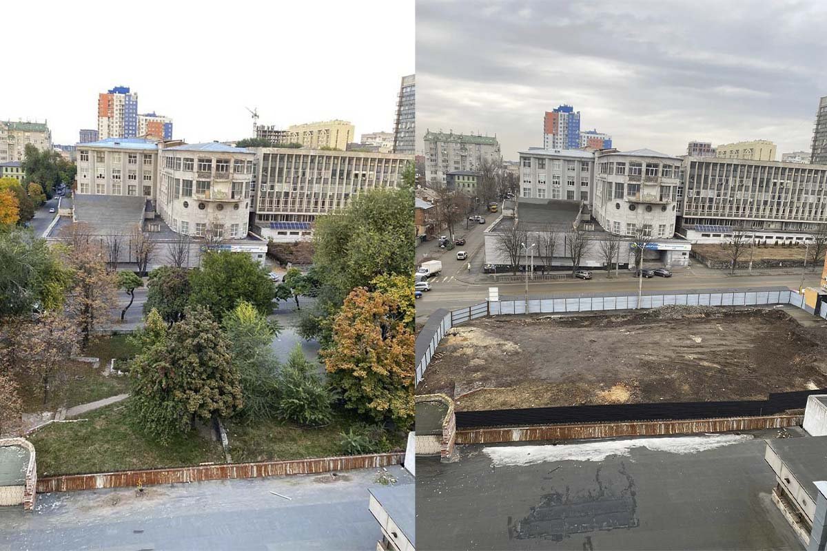 Площадку уже оградили, а все деревья убрали