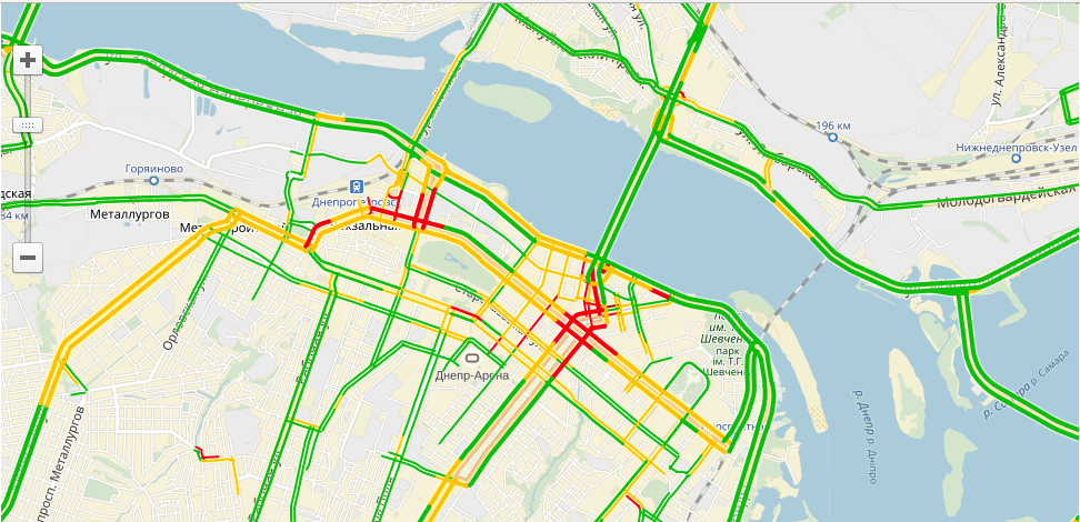 Множество ДТП и затруднение движения: где сейчас пробки в Днепре (КАРТА) 1