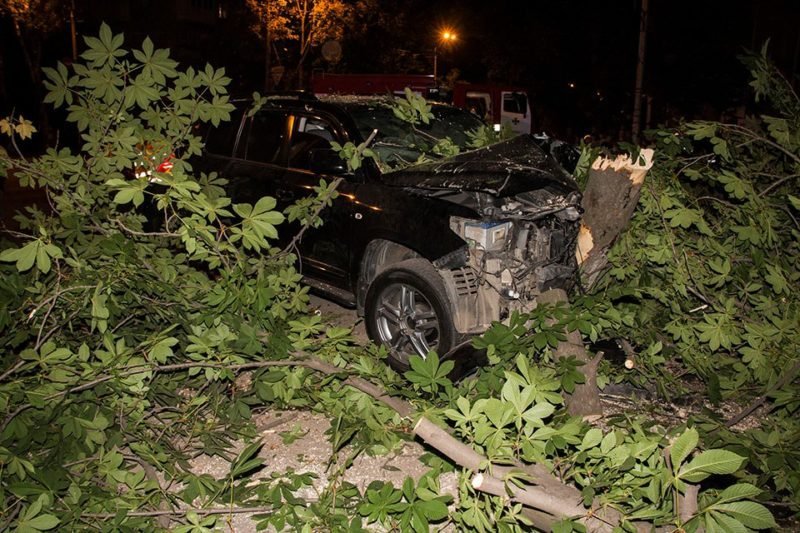 ДТП в центре Днепра: разбитая Daewoo и влетевший в дерево Land Cruiser 1