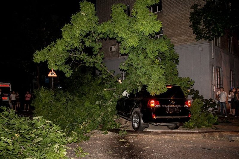 ДТП в центре Днепра: разбитая Daewoo и влетевший в дерево Land Cruiser 5